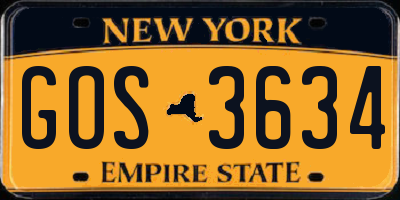NY license plate GOS3634