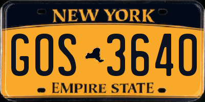 NY license plate GOS3640