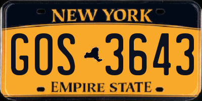 NY license plate GOS3643