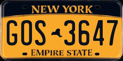NY license plate GOS3647