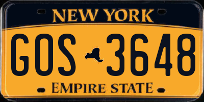 NY license plate GOS3648