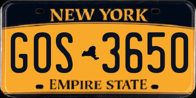 NY license plate GOS3650
