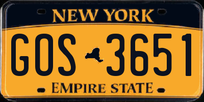 NY license plate GOS3651