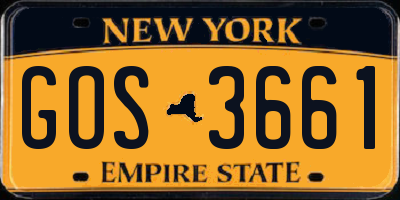 NY license plate GOS3661