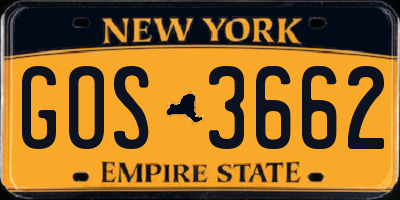 NY license plate GOS3662