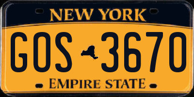 NY license plate GOS3670