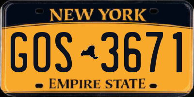 NY license plate GOS3671
