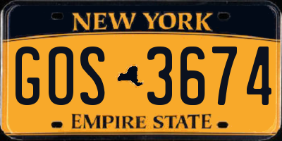 NY license plate GOS3674