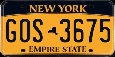 NY license plate GOS3675