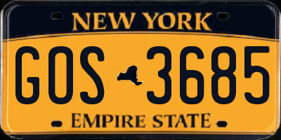 NY license plate GOS3685
