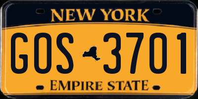 NY license plate GOS3701