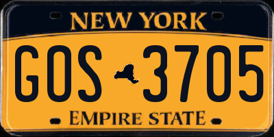 NY license plate GOS3705