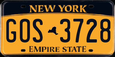 NY license plate GOS3728