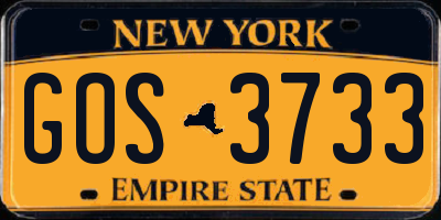 NY license plate GOS3733