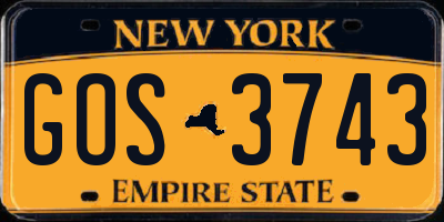 NY license plate GOS3743