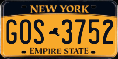 NY license plate GOS3752