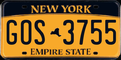 NY license plate GOS3755