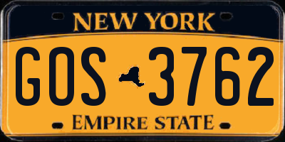 NY license plate GOS3762