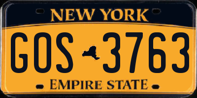 NY license plate GOS3763