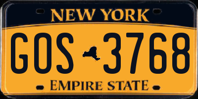 NY license plate GOS3768