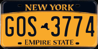 NY license plate GOS3774