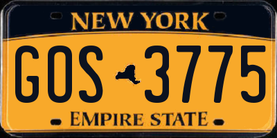 NY license plate GOS3775