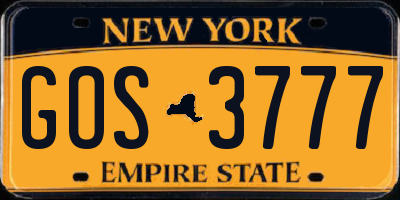NY license plate GOS3777