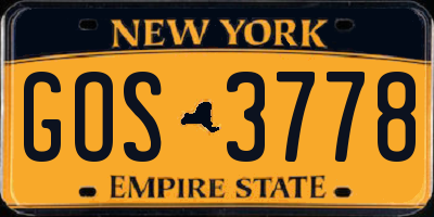 NY license plate GOS3778
