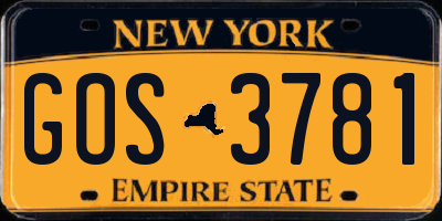 NY license plate GOS3781