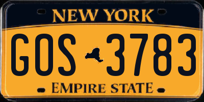 NY license plate GOS3783