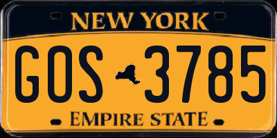 NY license plate GOS3785