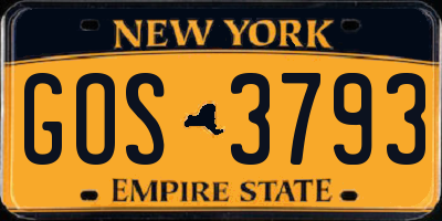 NY license plate GOS3793