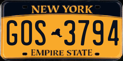 NY license plate GOS3794