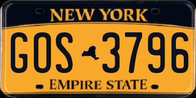 NY license plate GOS3796