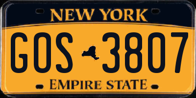 NY license plate GOS3807