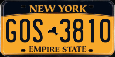 NY license plate GOS3810