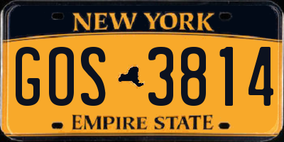 NY license plate GOS3814