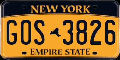 NY license plate GOS3826