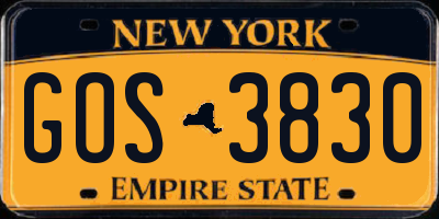 NY license plate GOS3830