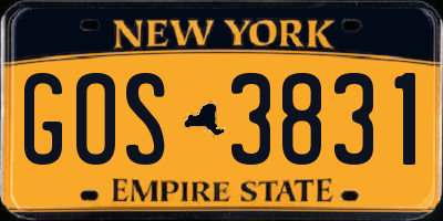 NY license plate GOS3831