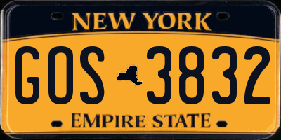NY license plate GOS3832