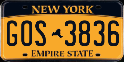 NY license plate GOS3836