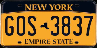 NY license plate GOS3837