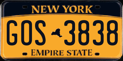 NY license plate GOS3838