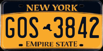 NY license plate GOS3842