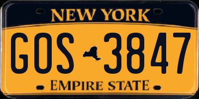 NY license plate GOS3847