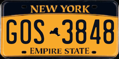 NY license plate GOS3848