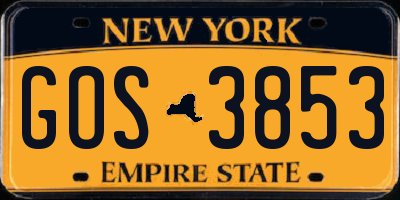 NY license plate GOS3853