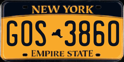 NY license plate GOS3860