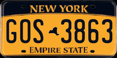 NY license plate GOS3863